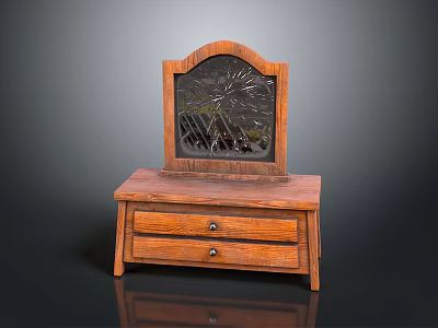 Classic Wooden Vanity Design With Carved Arched Mirror And Two Drawers 3d model