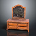 Classic Wooden Vanity Design With Carved Arched Mirror And Two Drawers