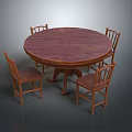 Classic Round Wooden Dining Table With Four Matching Wooden Chairs