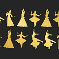 Golden Dancing Figure Silhouette Wall Decor With Various Dance Poses Design