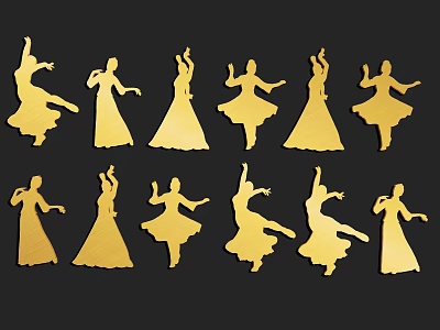 Golden Dancing Figure Silhouette Wall Decor With Various Dance Poses Design 3d model