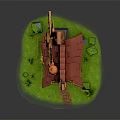 Cartoon Scene With Windmill Small Red Roof House Black Cat Pumpkins And Green Grass