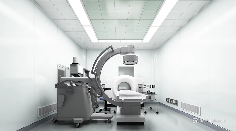 Modern Operating Room With Advanced Medical Scanner And Ceiling Lights 3d model