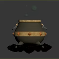 Household Cooking Cauldron On Burning Coals With Green Liquid Bubbles Red Flames And Orange Handles