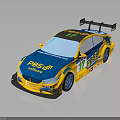 Yellow And Blue Racing Car With PBSS MOTUL Logos Number 17 And Rear Wing