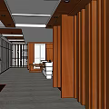 Modern Reception Area Interior With Wooden And Marble Walls Desk And Office Chair