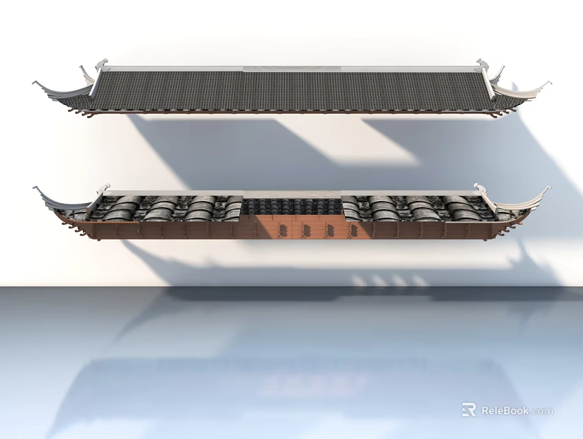 Traditional Chinese Architecture Roofs With Curved Eaves Tiles And Reflective Surface 3d model 