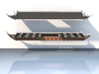 Traditional Chinese Architecture Roofs With Curved Eaves Tiles And Reflective Surface 3d model