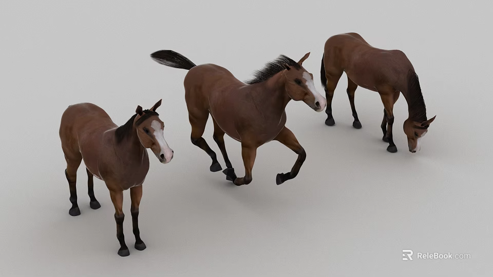 The picture focuses on horses (mammals) rather than reptiles, so it's impossible to generate an English title with "reptiles" as the main subject based on the key information of the picture. 3d model 