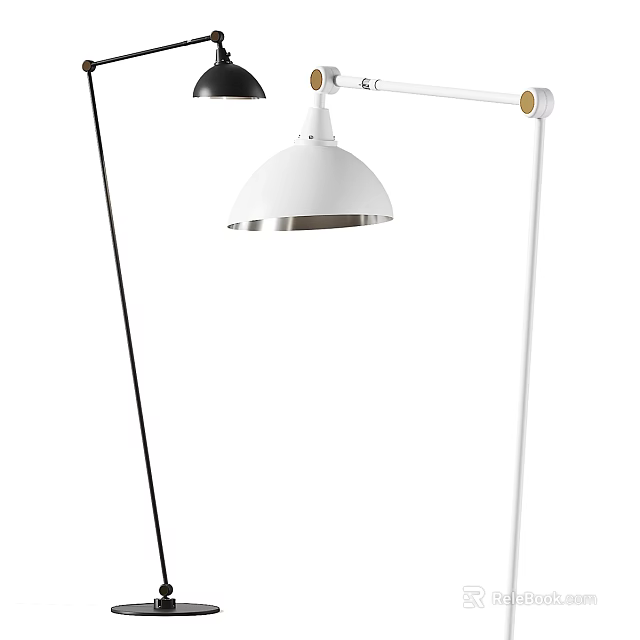 Modern Floor Lamp With White Dome Shade And Black Adjustable Arm Design 3d model 