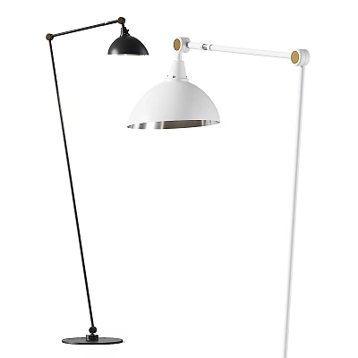 Modern Floor Lamp With White Dome Shade And Black Adjustable Arm Design 3d model