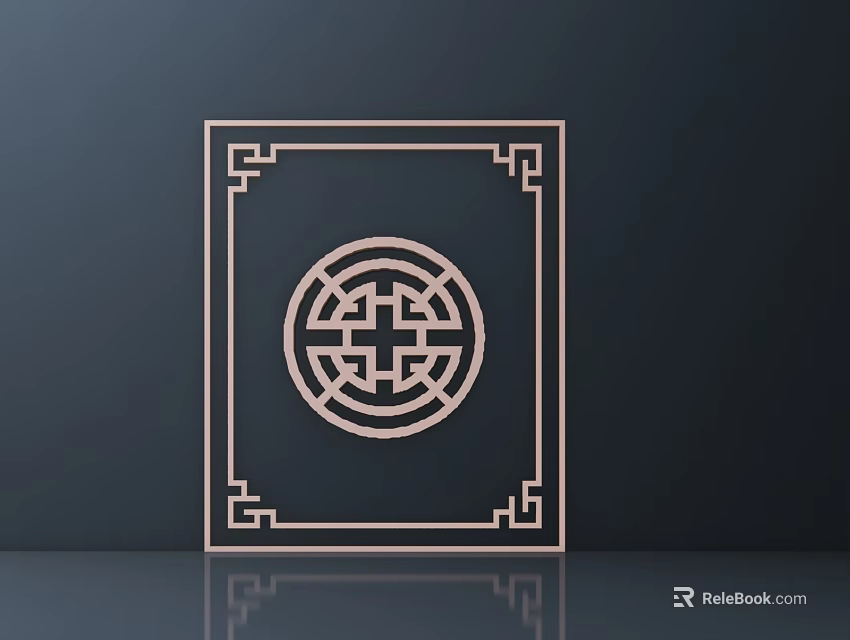 Elegant Chinese Carved Design with Circular Center Pattern and Corner Borders on Black Background 3d model 