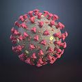 3D Virus Structure Model With Red Spikes Gray Spherical Body And Yellow Particles 3d model
