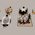 Various Dining Table Sets Featuring Rectangular Round Shapes and Matching Chairs with Rug 3d model