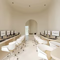 Modern Public Office Space Interior With Arched Opening White Chairs And Computer Monitors 3d model