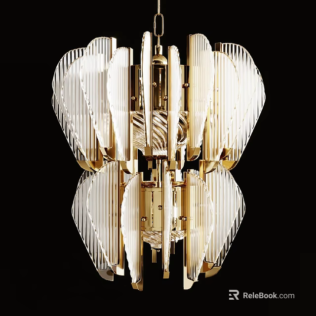 Modern Luxury Crystal Pendant Light With Gold Frame And Multi-layer Design 3d model 
