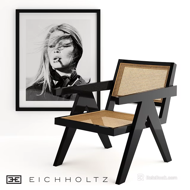 Modern Leisure Chair With Black Frame Rattan Seat And Backrest In Interior 3d model 