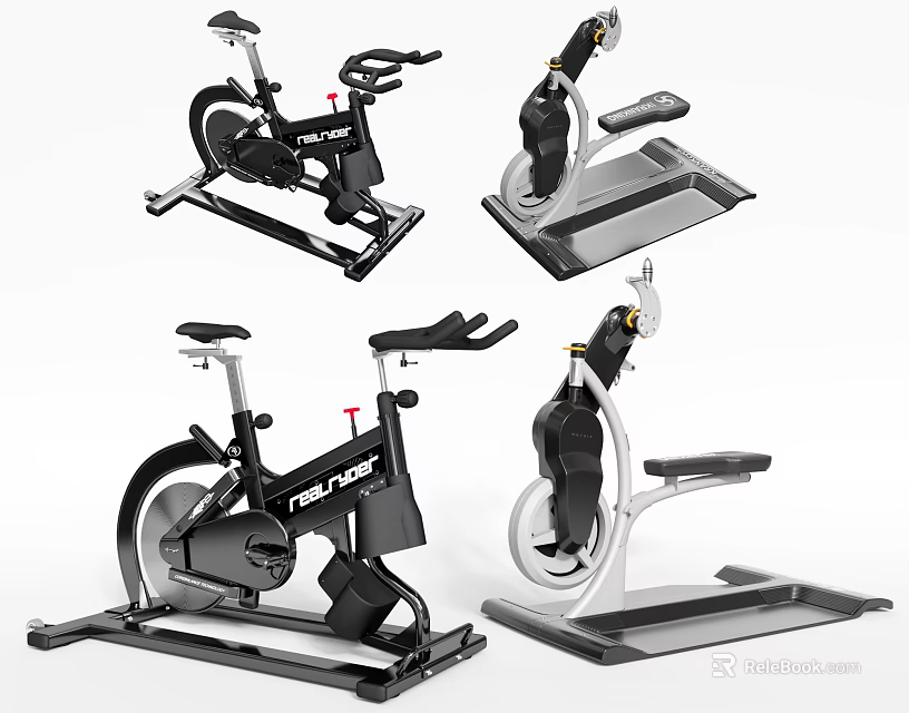 Modern Sports Equipment Including Exercise Bikes and Stepper Machines for Fitness 3d model 