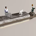 Modern Reception Desk With Marble Countertop Computers Staff Plant Balloon Decoration And Lighting Strip