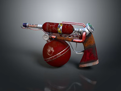 Unique Steampunk Weapon Design With Red Bottle Cricket Ball And Metal Parts 3d model