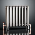 Stylish Modern Silver Metal Radiator With Vertical Tubes And Copper Connections