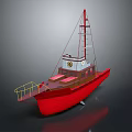 Red Wooden Boat With Yellow Railings Pink Seats And Mast Structure