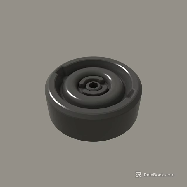 Black Round Plastic Wheel With Central Bearing And Shiny Surface 3d model