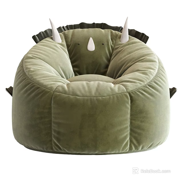 Comfortable Green Velvet Bean Bag Chair With Round Shape And Ear Decor 3d model 