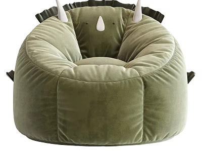 Comfortable Green Velvet Bean Bag Chair With Round Shape And Ear Decor 3d model