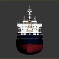 3D Rendered Large Cargo Ship With Red Blue Hull And Yellow Cranes