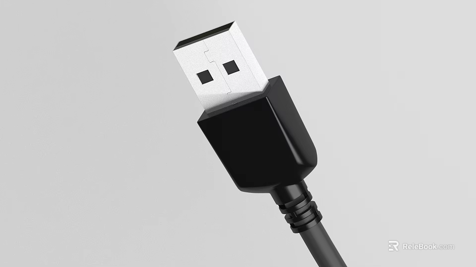 Black USB Plug And Cable Detailed View Isolated On Gray Background 3d model 