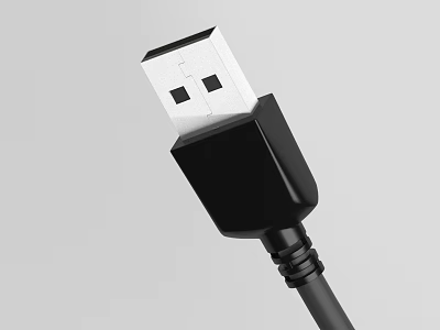 Black USB Plug And Cable Detailed View Isolated On Gray Background 3d model