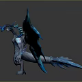 Fantasy Game Movie Character With Large Blue Wings And Horned Mythical Design
