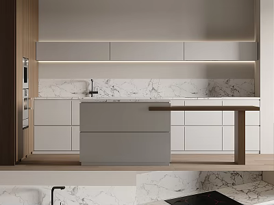 Sleek Modern Kitchen Interior Featuring White Wood Cabinets And Marble Countertop 3d model