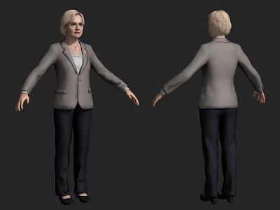 Professional Woman In Gray Blazer White Top Black Pants And Shoes Front Back Views 3d model
