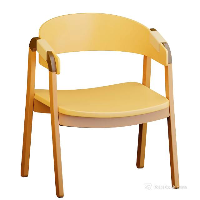 Yellow Wooden Accent Chair with Modern Minimalist Design and Comfortable Seat Armrests for Living Room Decor 3d model 
