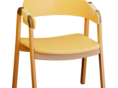 Yellow Wooden Accent Chair with Modern Minimalist Design and Comfortable Seat Armrests for Living Room Decor 3d model