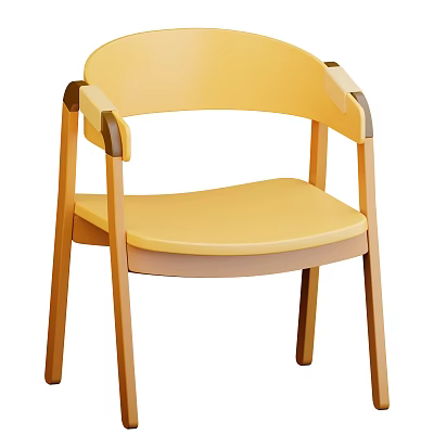 Yellow Wooden Accent Chair with Modern Minimalist Design and Comfortable Seat Armrests for Living Room Decor 3d model