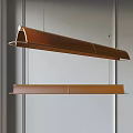 Modern Brown Leather Linear Pendant Lights With Stitching Hanging In Minimal Interior