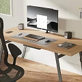 Modern Study Room Interior With Wooden Desk Black Mesh Chair Computer Monitor And Natural Light