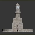 Unique Lighthouse Inspired Decorative Furniture Piece With Stone Finish And Red Accents
