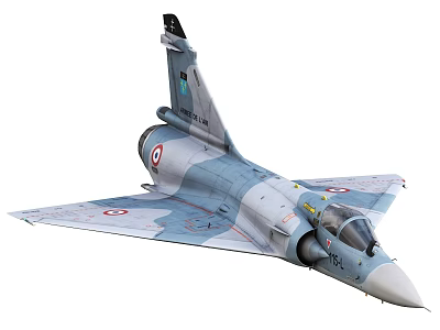 French Military Fighter Jet In Blue Gray Camouflage With Tail Number And National Emblem 3d model