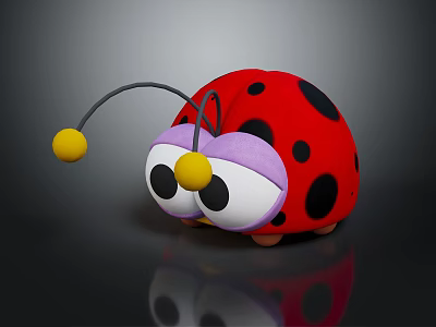 Red Black Spotted Ladybug Plush Toy With Purple Head Big Eyes And Yellow Antenna Balls 3d model