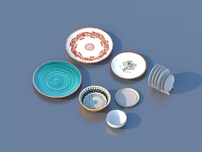 Assorted Design Dinnerware Set With Colorful Plates Bowls And Stackable Pieces 3d model