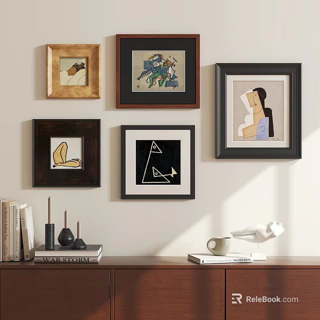 Abstract Paintings Wall Art With Different Frames In Contemporary Interior Design 3d model 