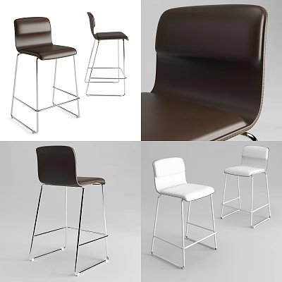 Stylish Modern Bar Stools With Brown Leather Seats And White Metal Frames Design 3d model