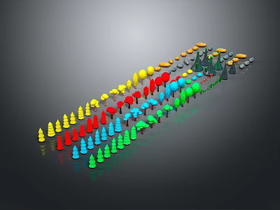 Colorful Plant Models Arranged in Gradient Pattern With Various Vibrant Hues 3d model