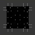 Black Cubic Mechanical Component With Metal Bolts And Circular Hole