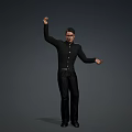 Man Wearing Glasses And Black Shirt With Gold Buttons Raising Hands Gesturing 3d model