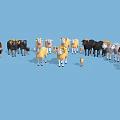Low Poly 3D Sheep Models With Various Colors On Blue Background 3d model